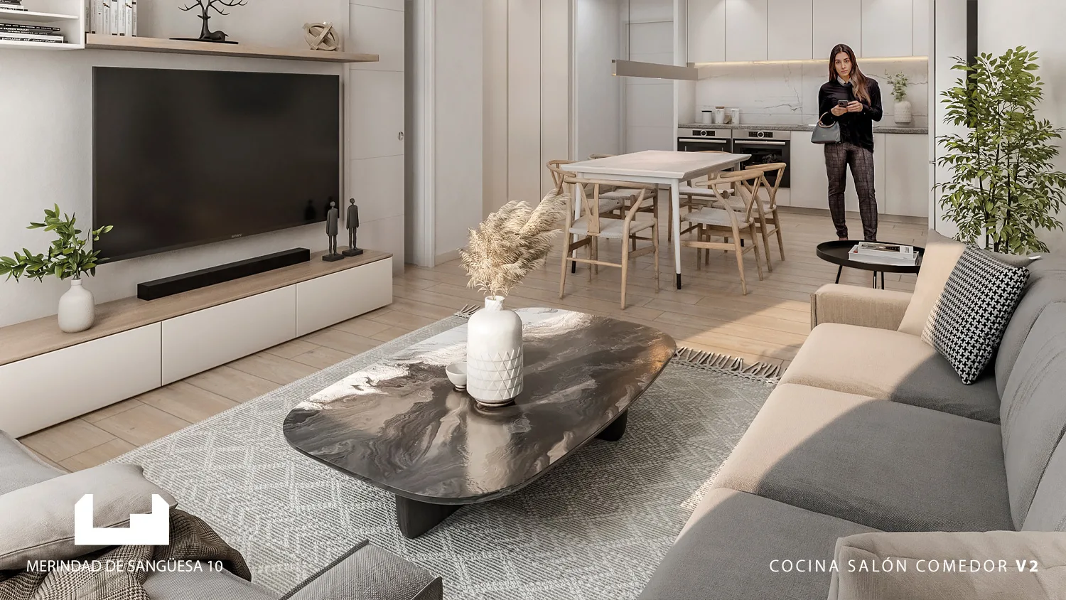 Promoción Merindad de Sangüesa en Burlada. Vivienda 2, Cocina, Salón, Comedor.