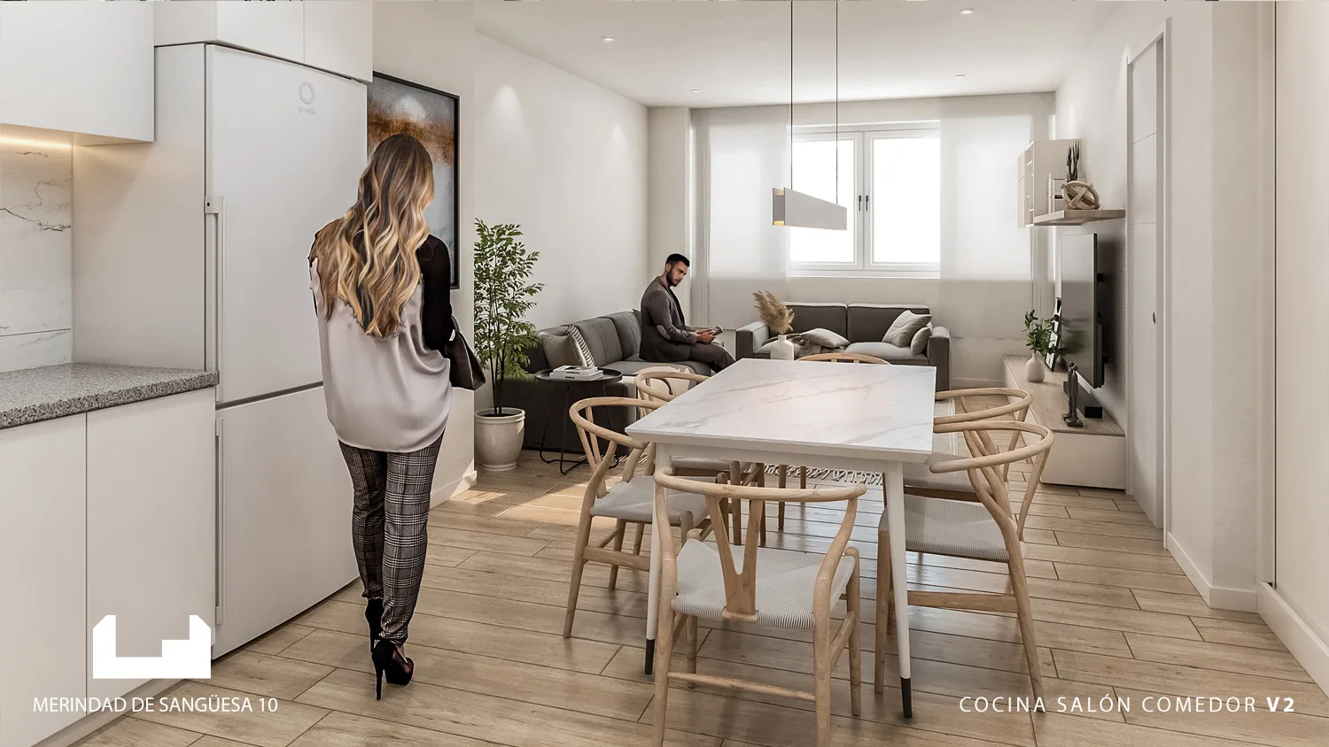 Promoción Merindad de Sangüesa en Burlada. Vivienda 2, Cocina, Salón, Comedor.